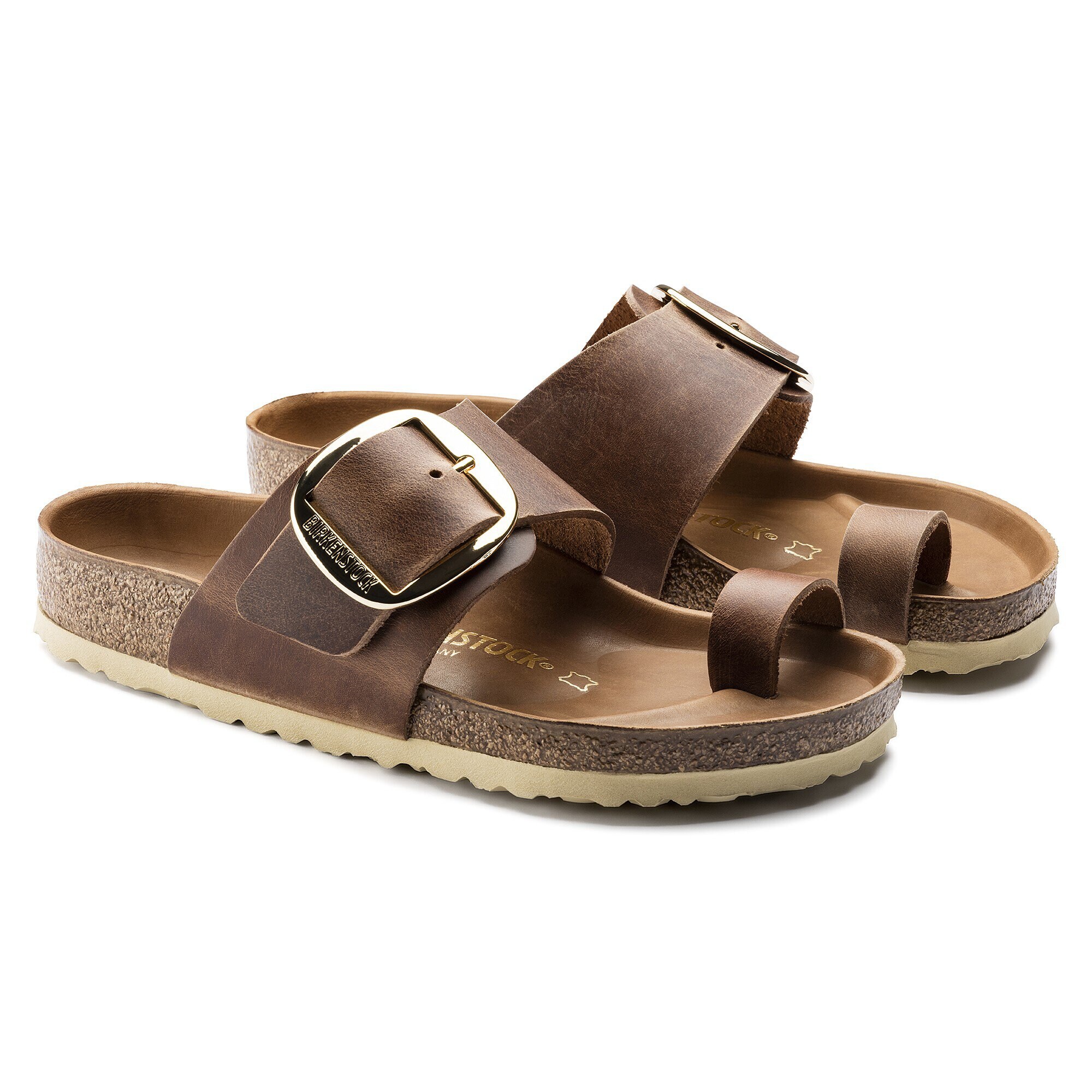 birkenstock big buckle oiled leather cognac