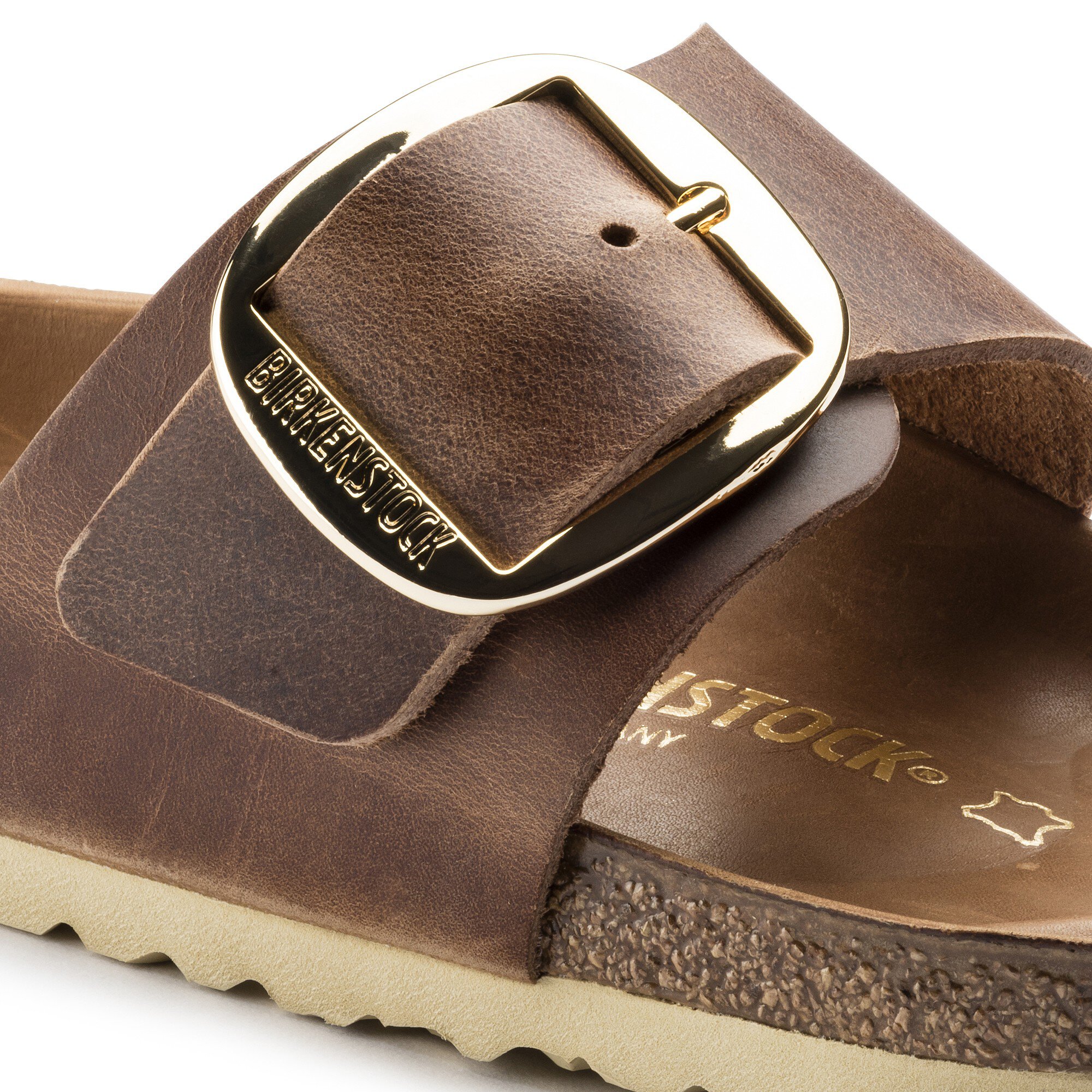 birkenstock big buckle oiled leather cognac