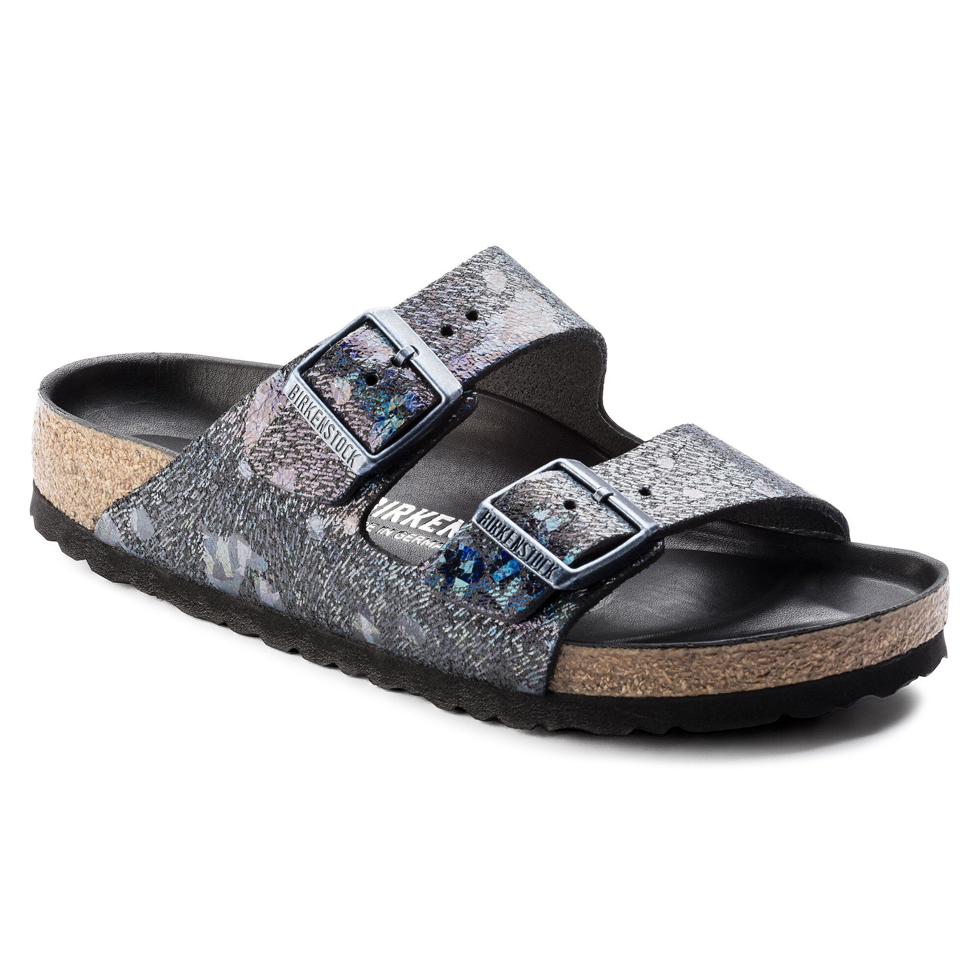 black birkenstock silver buckle