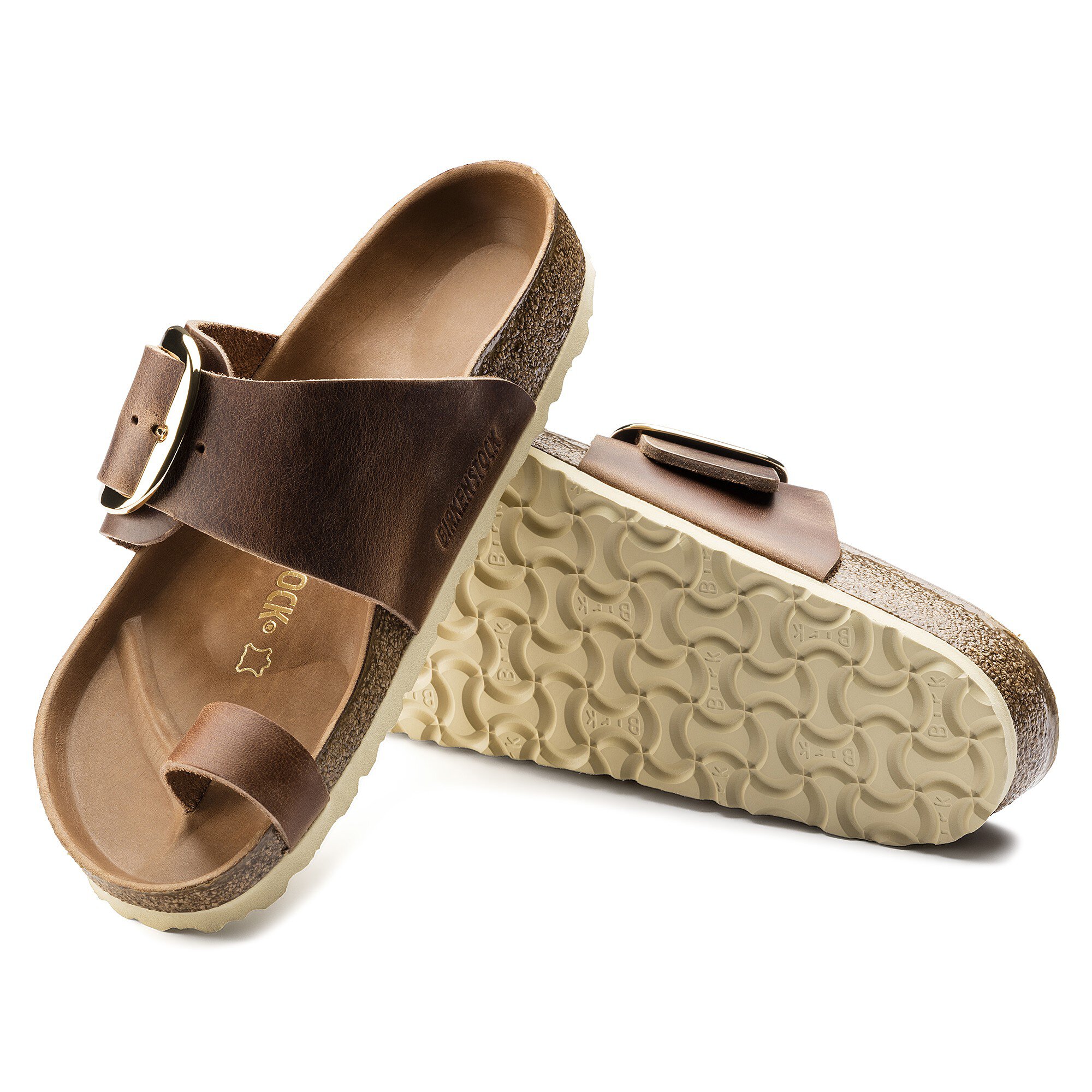 birkenstock big buckle oiled leather cognac